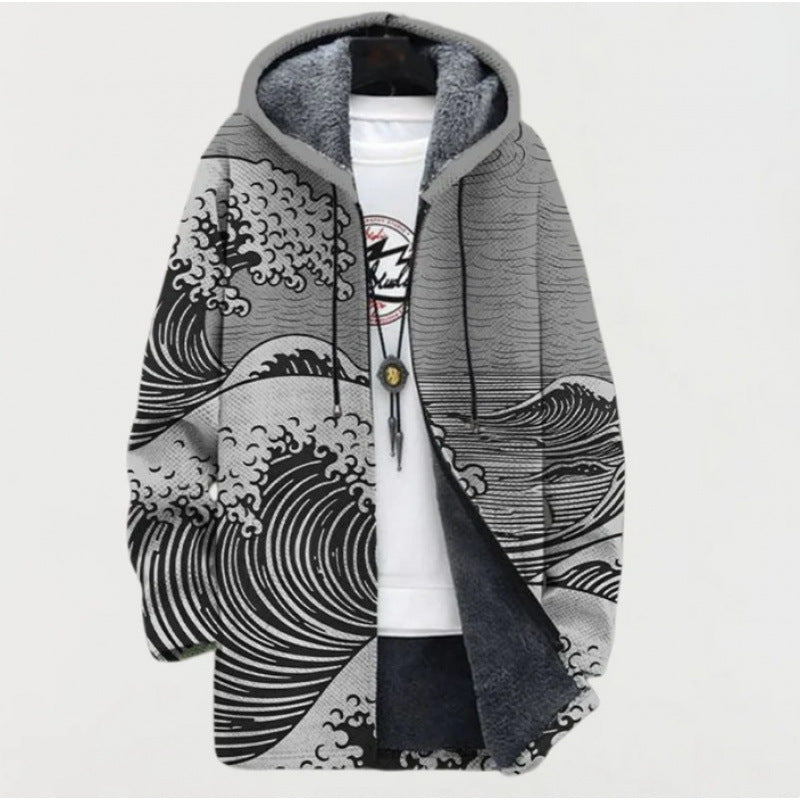 Mens Fleece Lined Hooded Cardigan Jacket