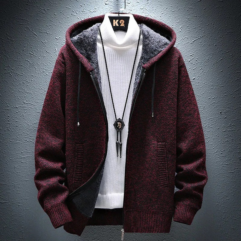 Mens Fleece Lined Hooded Cardigan Sweater