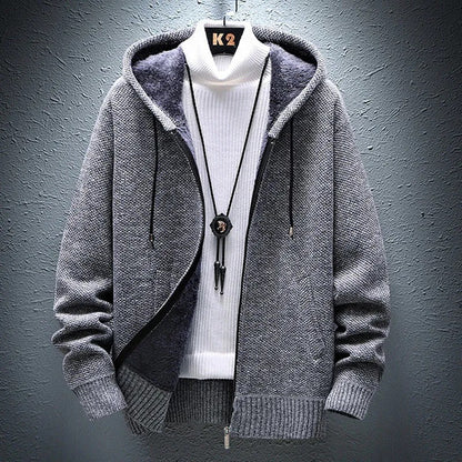 Mens Fleece Lined Hooded Cardigan Sweater