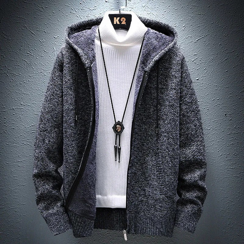 Mens Fleece Lined Hooded Cardigan Sweater