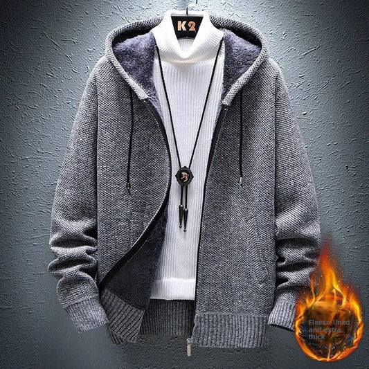 Mens Fleece Lined Hooded Cardigan Sweater