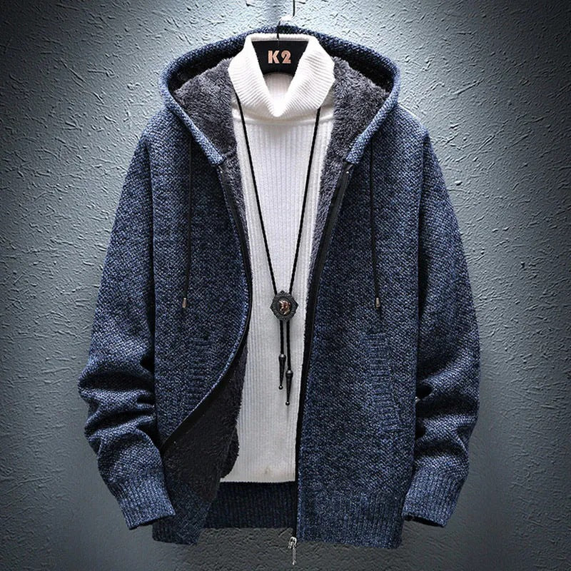 Mens Fleece Lined Hooded Cardigan Sweater