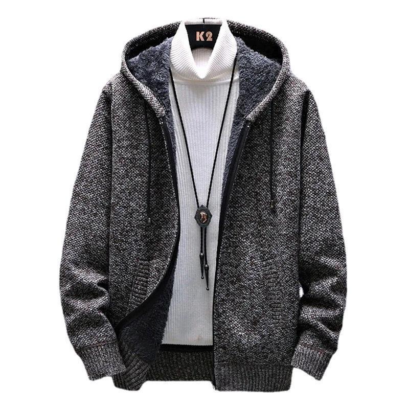 Mens Fleece Lined Hooded Cardigan Sweater