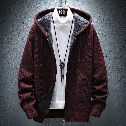 Mens Fleece Lined Hooded Cardigan Sweater