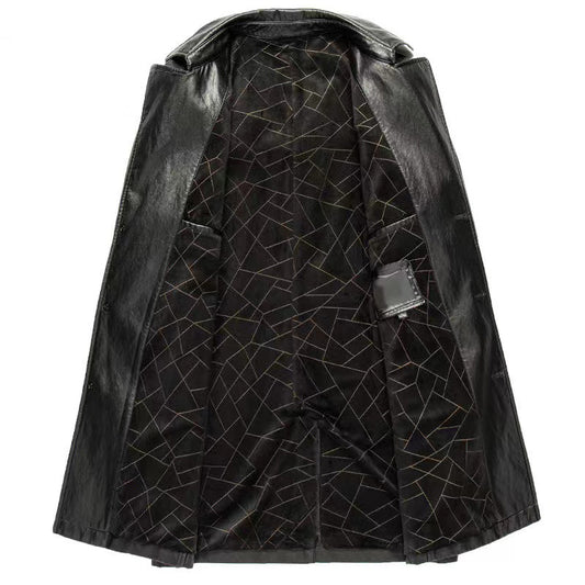 Mens Fleece Lined Leather Trench Coat