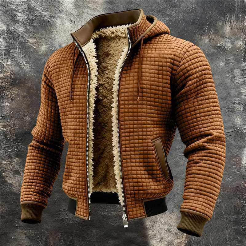 Mens Fleece Lined Plaid Hooded Jacket