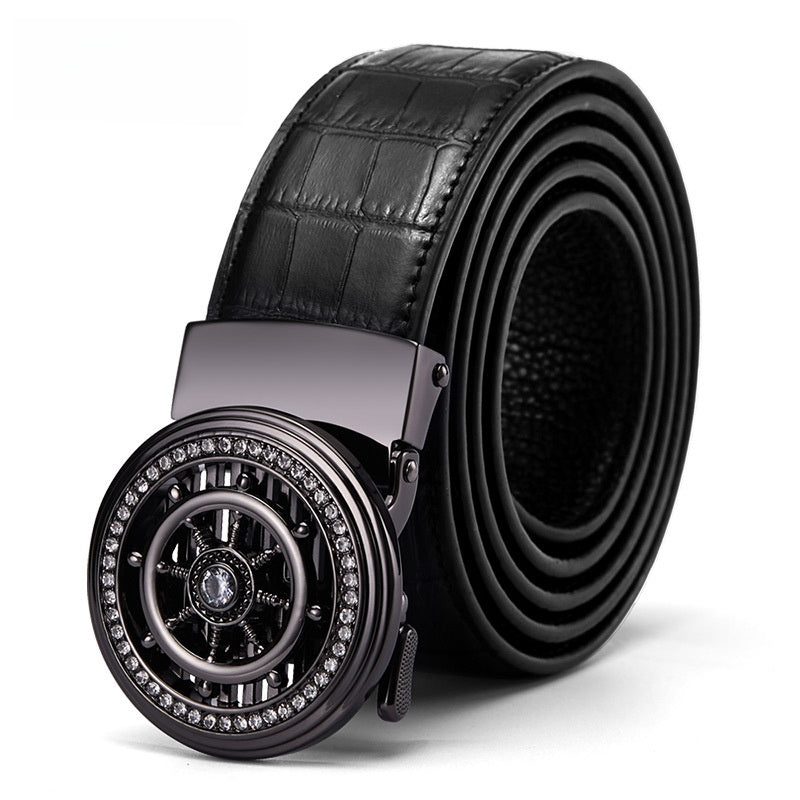 Mens Genuine Leather Belt with Automatic Buckle