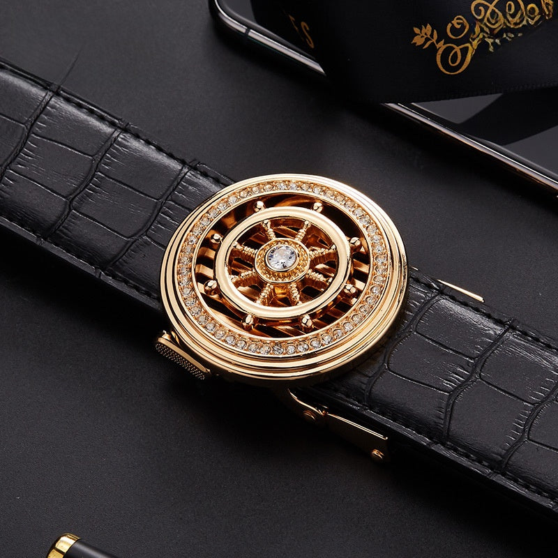 Mens Genuine Leather Belt with Automatic Buckle