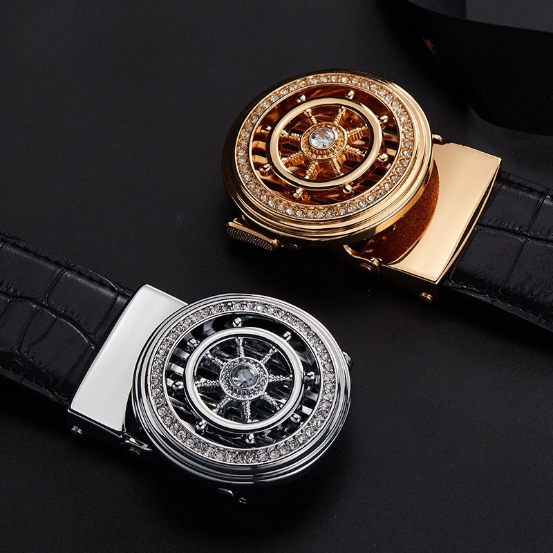 Mens Genuine Leather Belt with Automatic Buckle