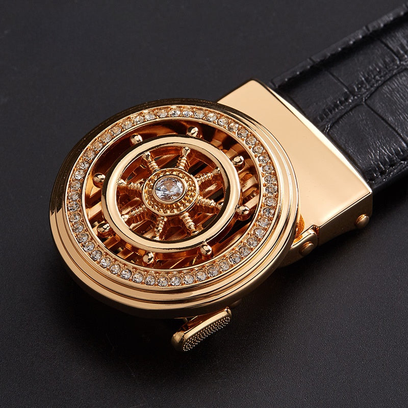 Mens Genuine Leather Belt with Automatic Buckle