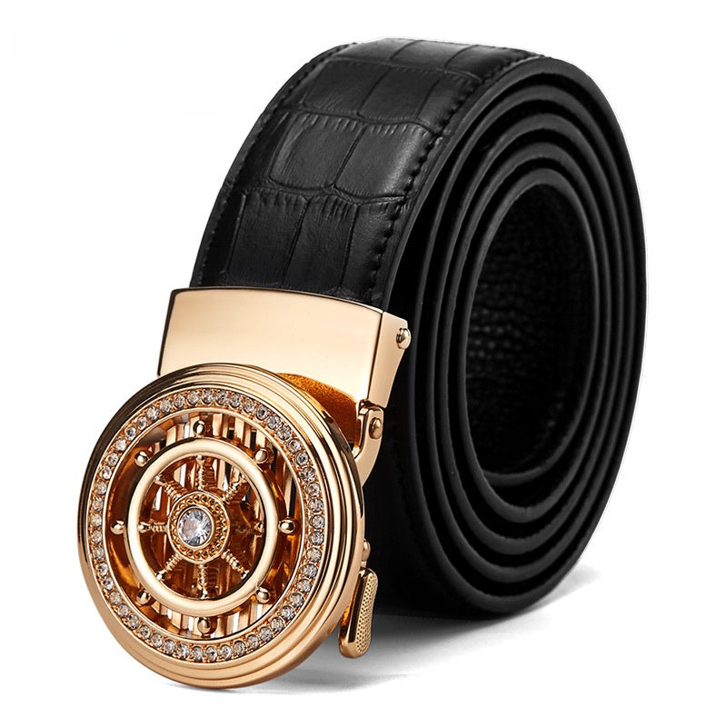 Mens Genuine Leather Belt with Automatic Buckle