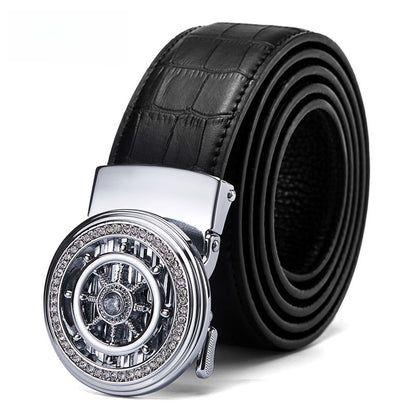 Mens Genuine Leather Belt with Automatic Buckle