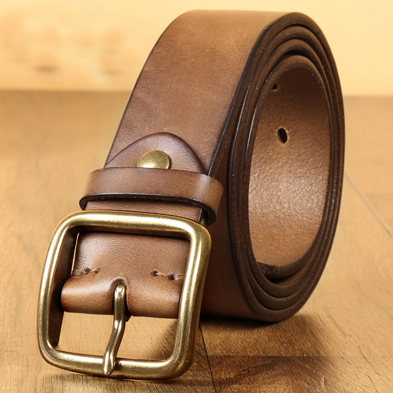 Mens Genuine Leather Belt with Copper Buckle