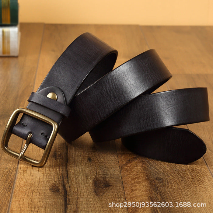 Mens Genuine Leather Belt with Copper Buckle