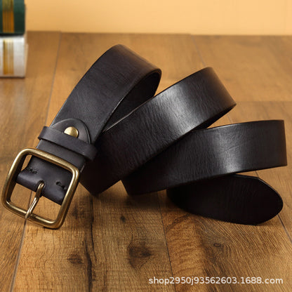 Mens Genuine Leather Belt with Copper Buckle