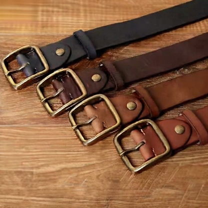 Mens Genuine Leather Belt with Copper Buckle