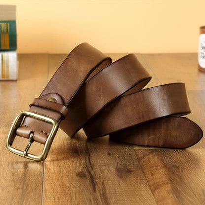 Mens Genuine Leather Belt with Copper Buckle