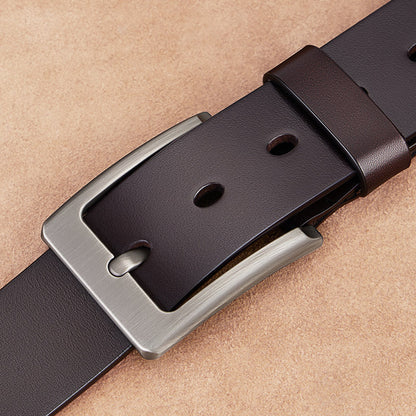 Mens Genuine Leather Belt with Pin Buckle