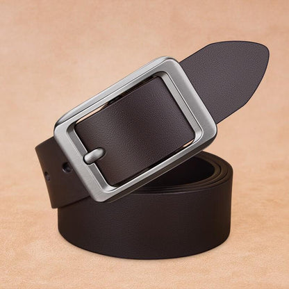 Mens Genuine Leather Belt with Pin Buckle