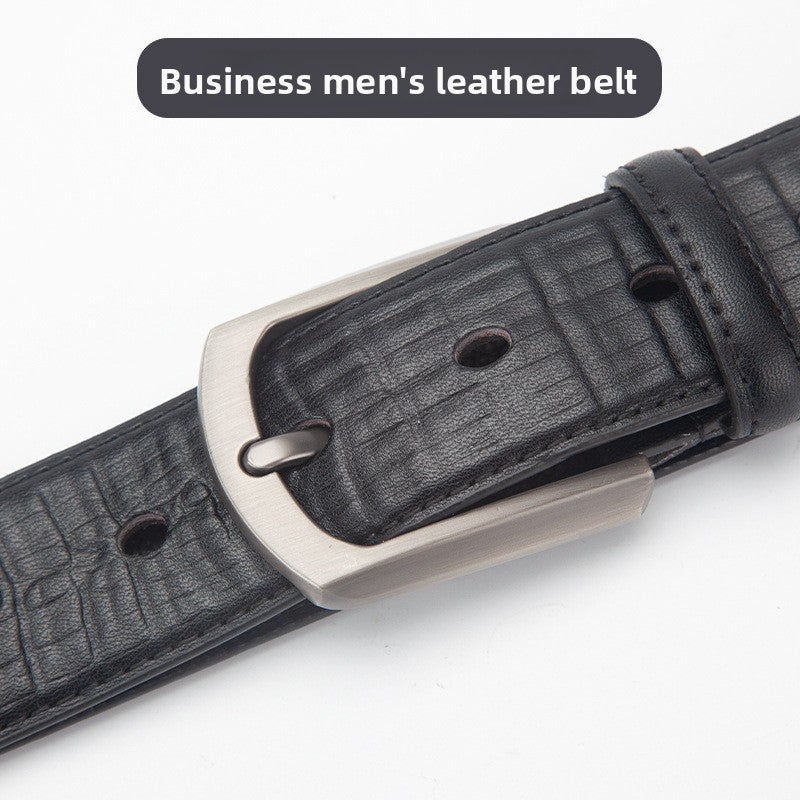 Mens Genuine Leather Belt with Pin Buckle