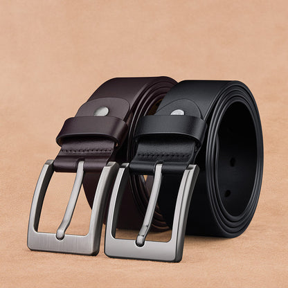 Mens Genuine Leather Belt with Pin Buckle