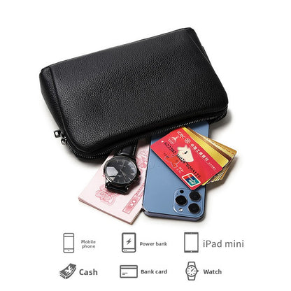 Mens Genuine Leather Clutch Bag with Fingerprint Lock