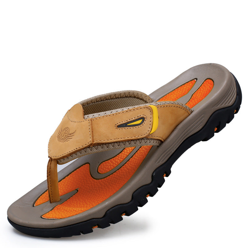 Mens Genuine Leather Flip Flops Thick Sole Sandals