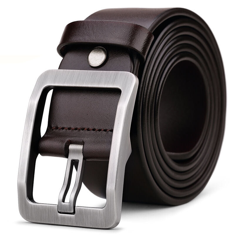 Mens Genuine Leather Pin Buckle Belt