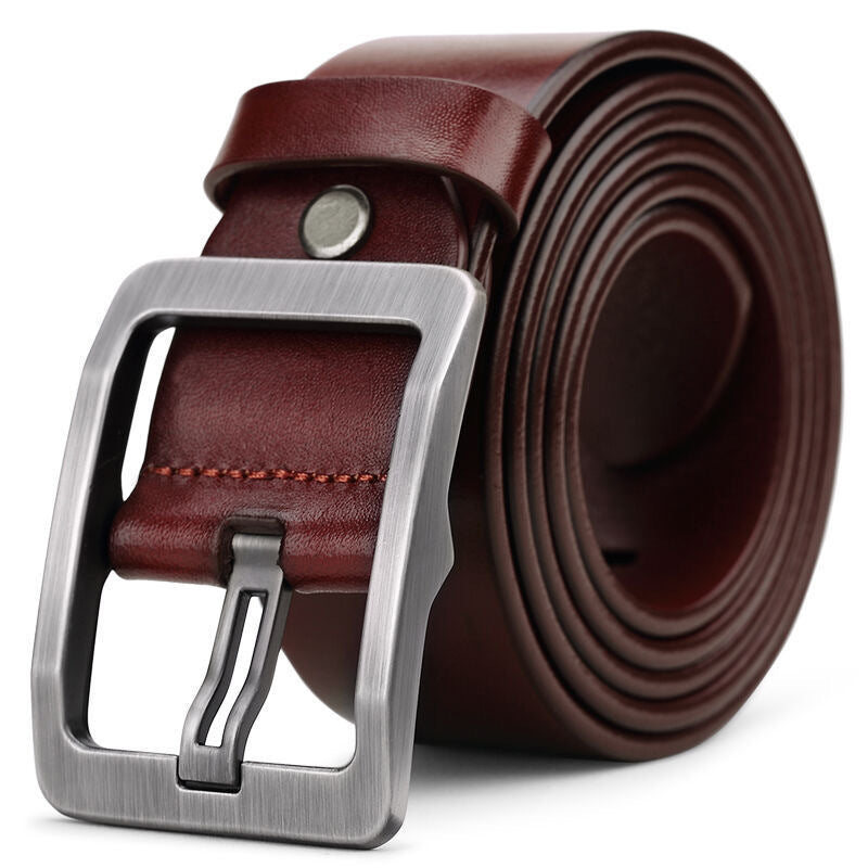 Mens Genuine Leather Pin Buckle Belt