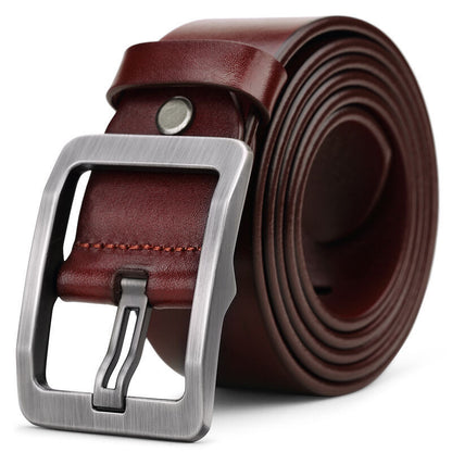 Mens Genuine Leather Pin Buckle Belt