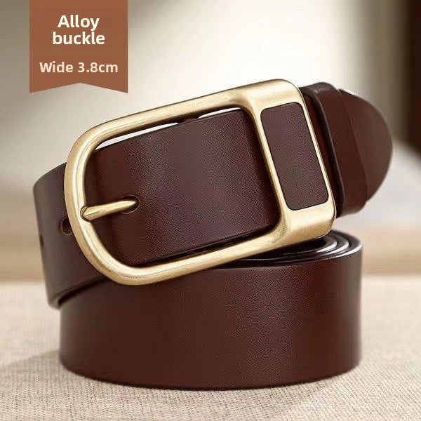 Mens Genuine Leather Pin Buckle Belt
