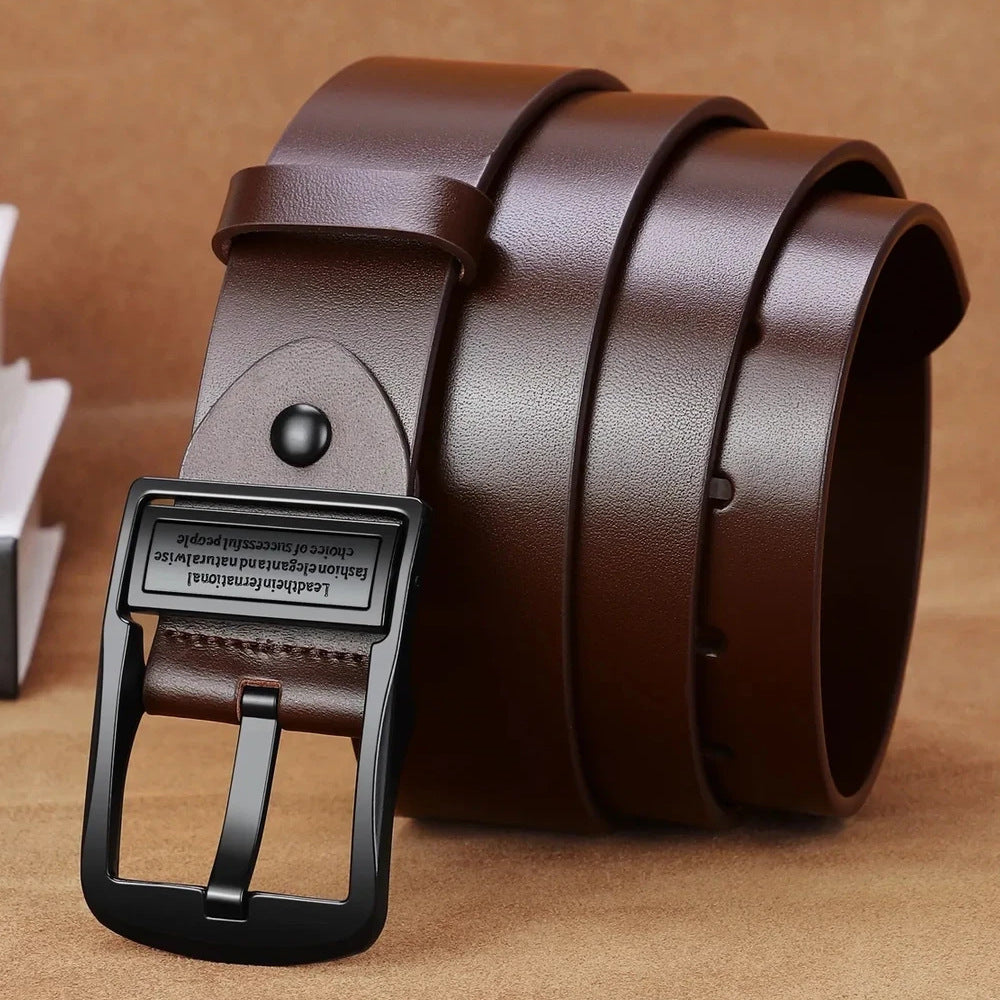 Mens Genuine Leather Pin Buckle Belt