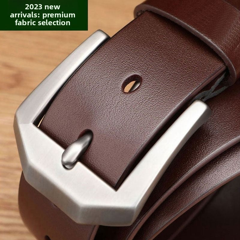 Mens Genuine Leather Pin Buckle Belt