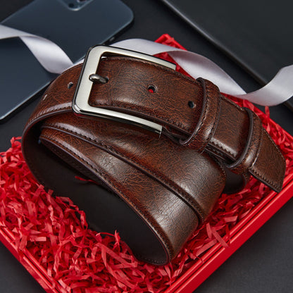 Mens Genuine Leather Pin Buckle Belt