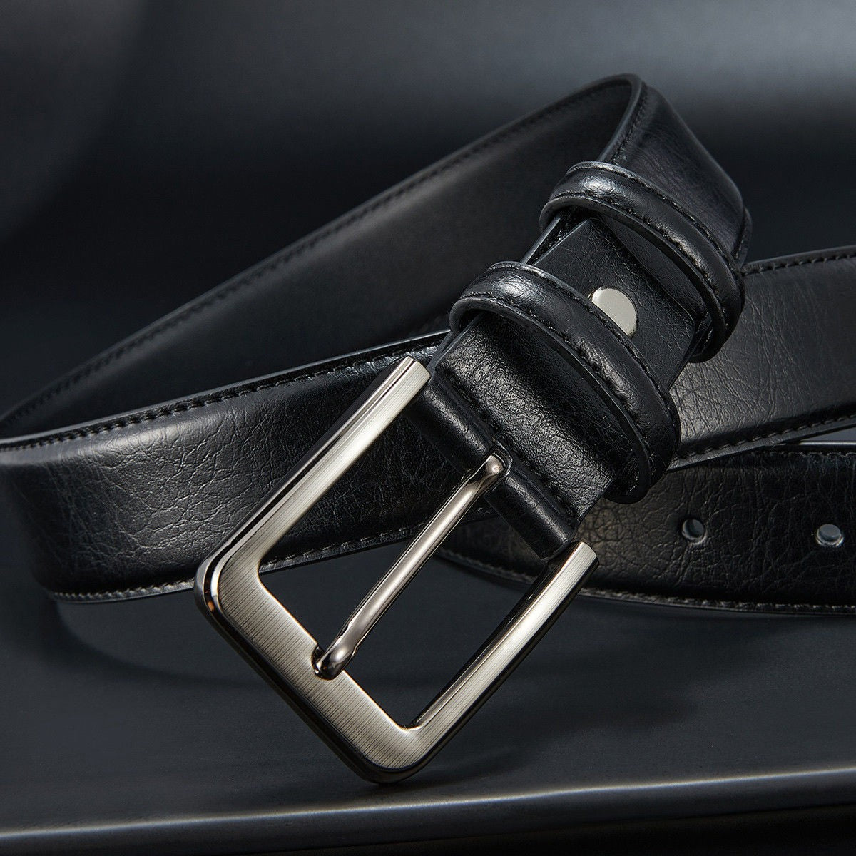 Mens Genuine Leather Pin Buckle Belt