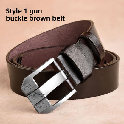 Mens Genuine Leather Pin Buckle Belt