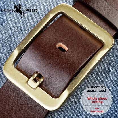 Mens Genuine Leather Pin Buckle Belt