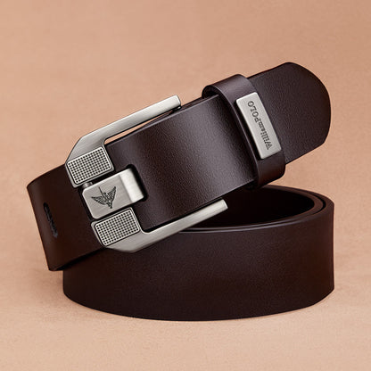 Mens Genuine Leather Pin Buckle Belt