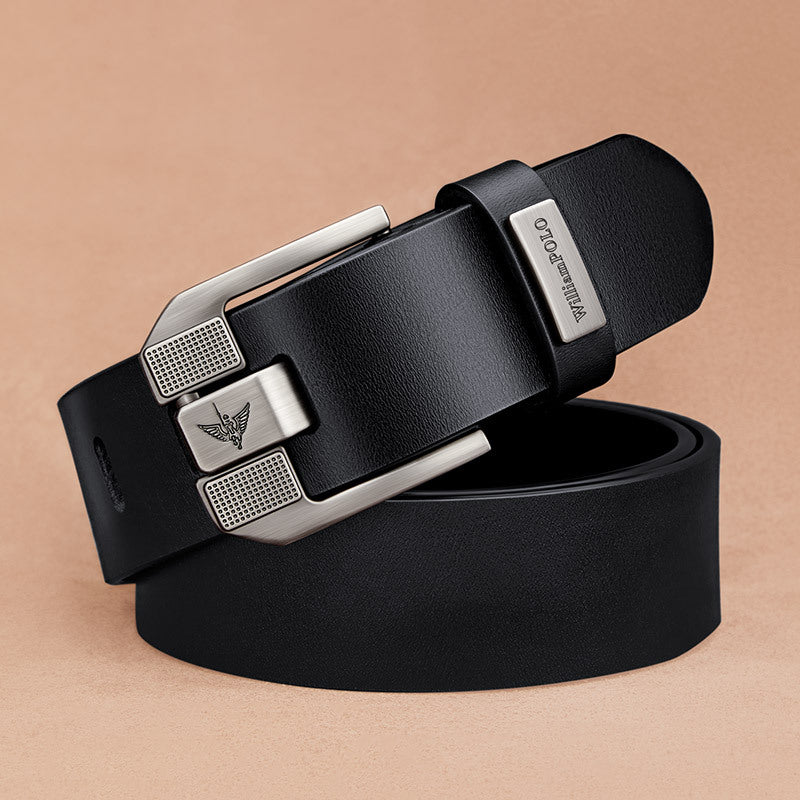 Mens Genuine Leather Pin Buckle Belt