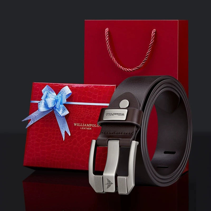 Mens Genuine Leather Pin Buckle Belt