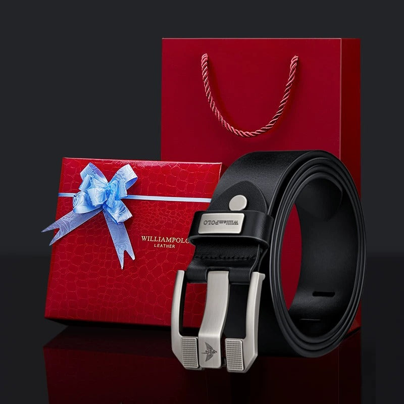 Mens Genuine Leather Pin Buckle Belt