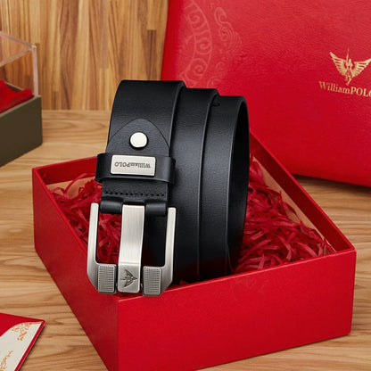 Mens Genuine Leather Pin Buckle Belt