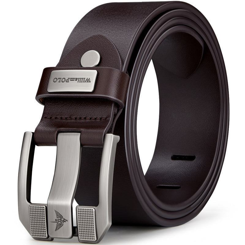 Mens Genuine Leather Pin Buckle Belt