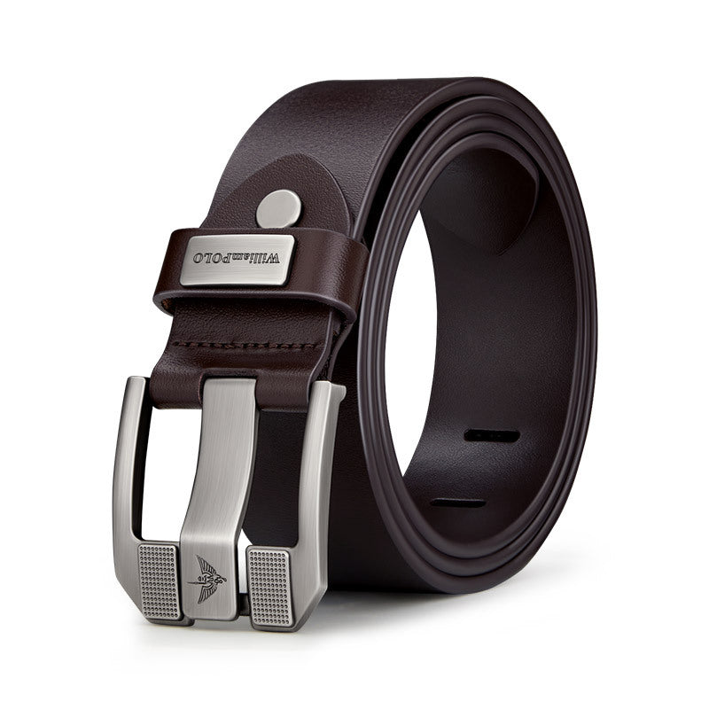 Mens Genuine Leather Pin Buckle Belt