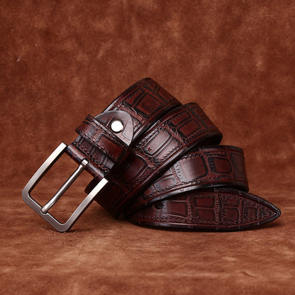 Mens Genuine Leather Pin Buckle Belt