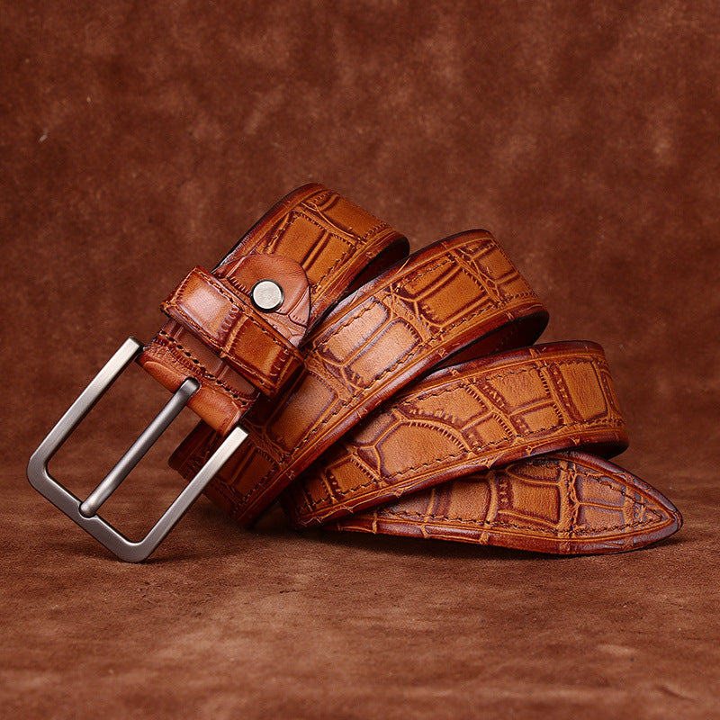 Mens Genuine Leather Pin Buckle Belt
