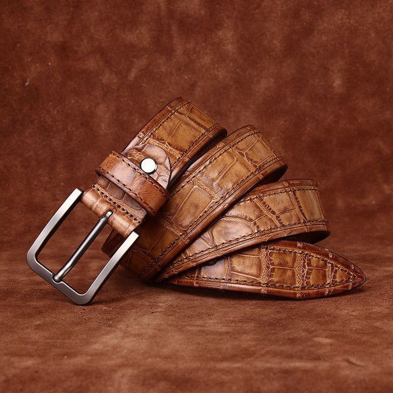 Mens Genuine Leather Pin Buckle Belt