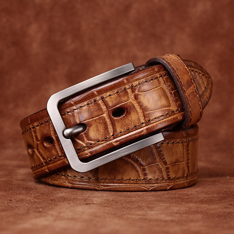 Mens Genuine Leather Pin Buckle Belt