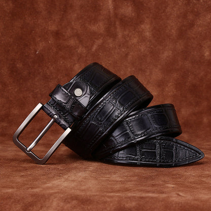 Mens Genuine Leather Pin Buckle Belt