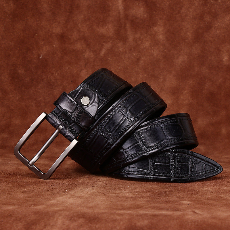 Mens Genuine Leather Pin Buckle Belt